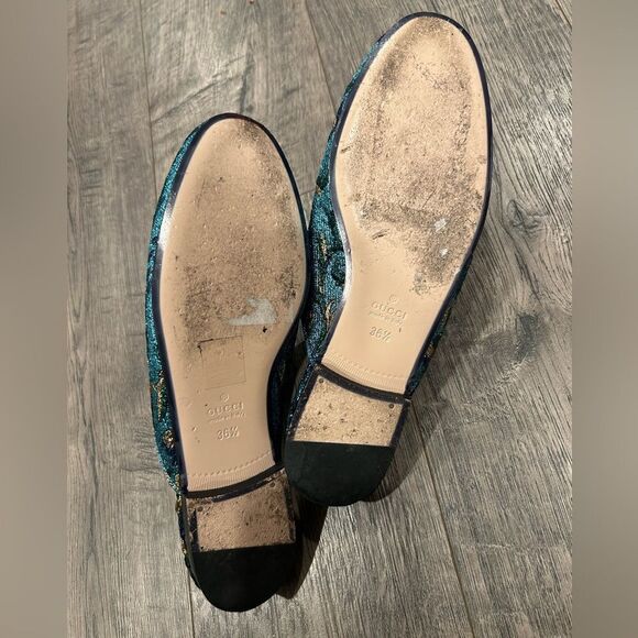 Gucci Princetown Slipper Slides Blue Gold Horsebit Mules - Picture 6 of 10